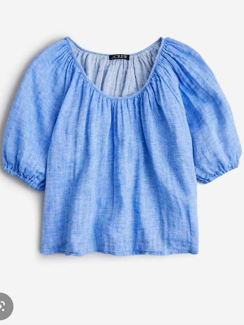 J Crew Swingy Puff Sleeve Top Linen Cotton Gauze Chambray Short Sleeve Crop L